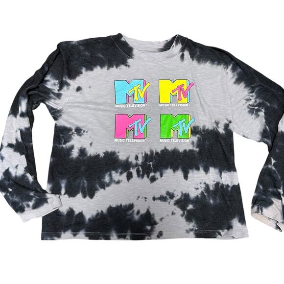 MTV Tops - MTV Music Television Juniors Bleached Graphic Long Sleeve Shirt XL (15-17)